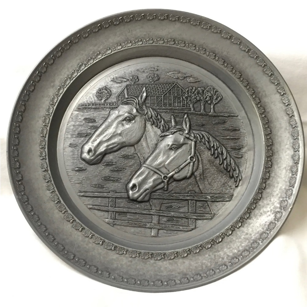 Vintage Bas Relief with Gorgeous Horses 🐎 Handmade Pewter Charger/Plate